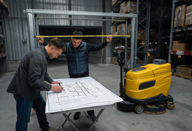Facility manager marking a cleaning route for a Kärcher demonstration